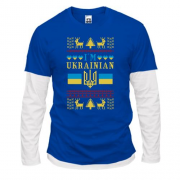 Комбинированный лонгслив "Новогодняя вышиванка i`m ukranian"